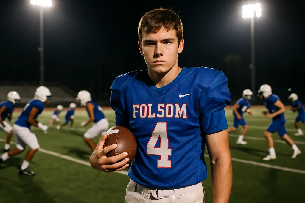 Rob Larson runs a route on a Folsom football practice field