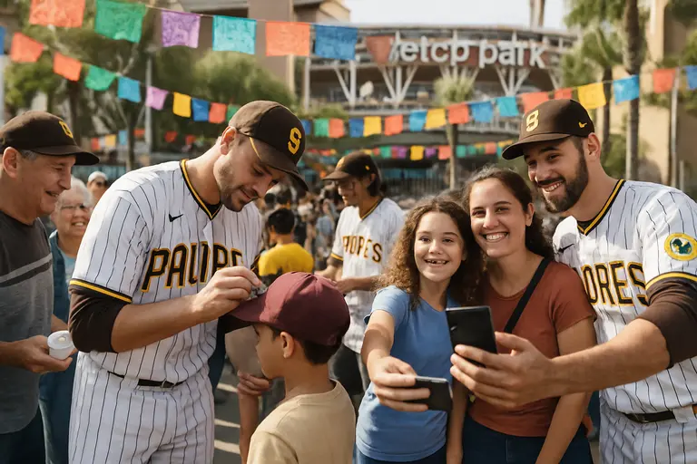 Young fans gather near a baseball field during a community event